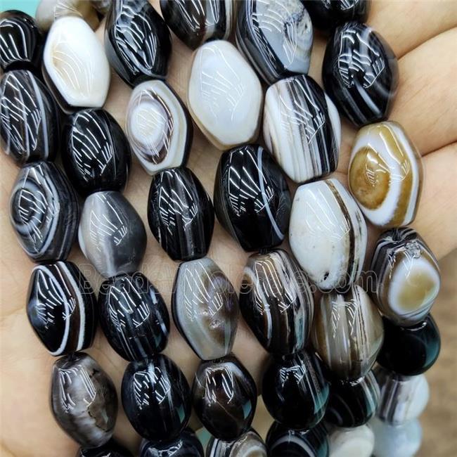 Natural Stripe Agate Rice Beads Bands Black