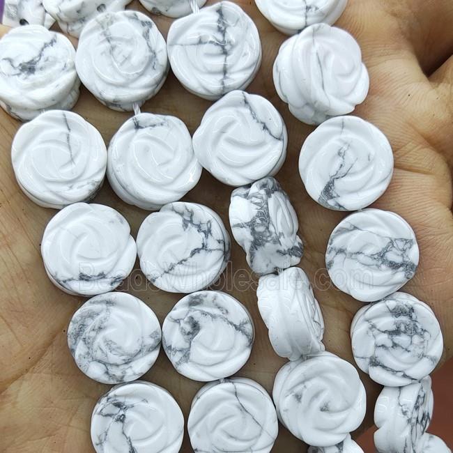 Natural White Howlite Turquoise Flower Beads Carved