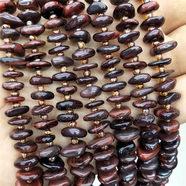 Natural Tiger Eye Stone Spacer Beads Red Dye Freeform Chips