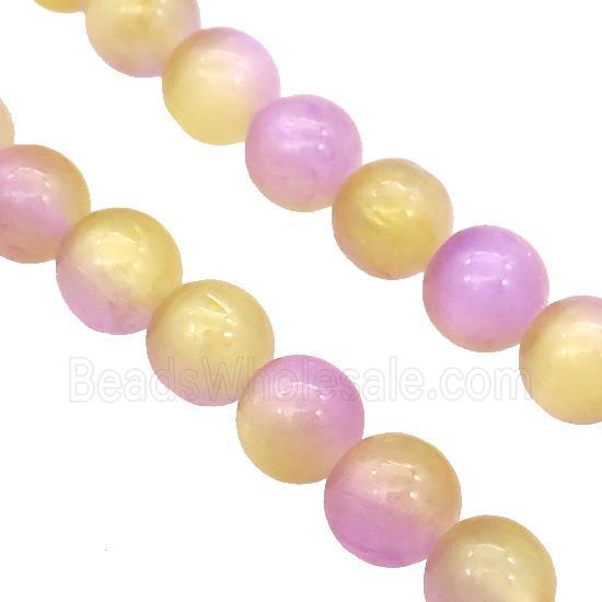 Selenite Beads Yellow Purple Dye Smooth Round