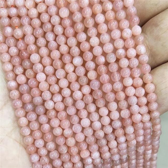 Natural Peach Sunstone Beads Smooth Round