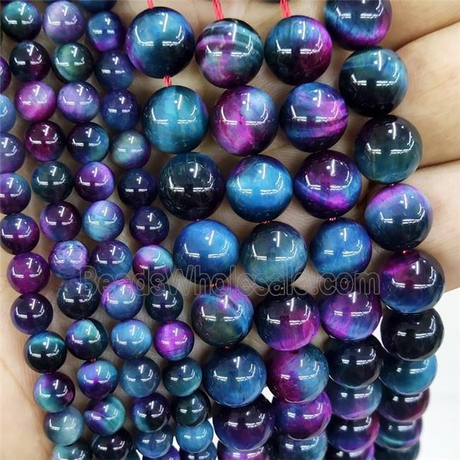Natural Tiger Eye Stone Beads Multicolor Dye Smooth Round