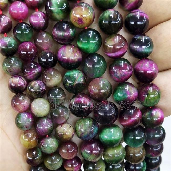 Natural Tiger Eye Stone Beads Multicolor Dye Smooth Round