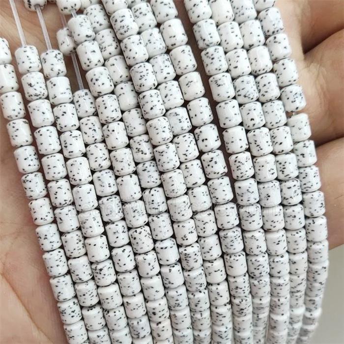 White Ceramics Tube Beads Spot