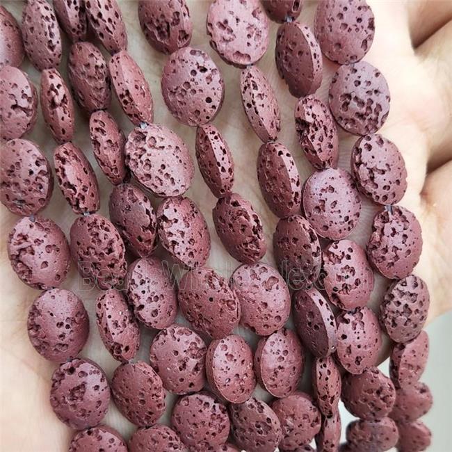 Rock Lava Oval Beads Maroon Red Dye