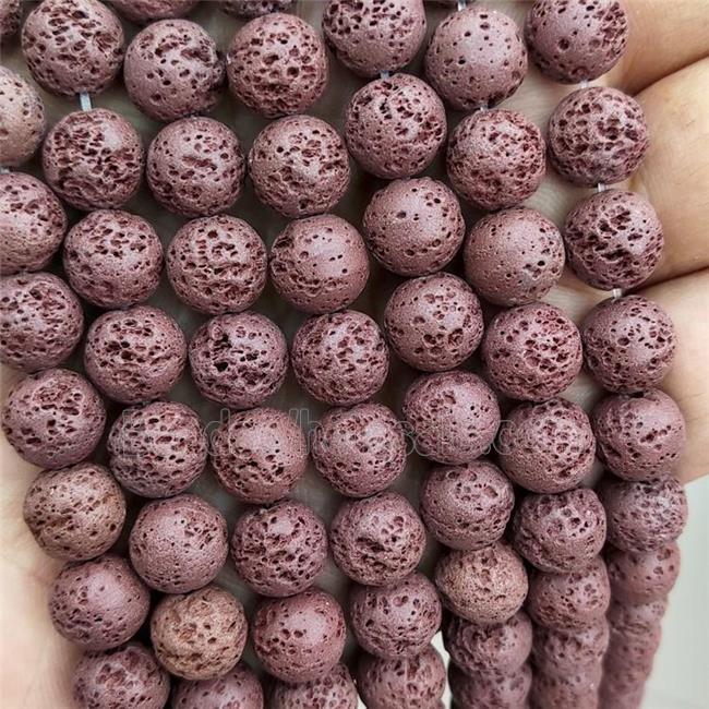 Rock Lava Round Beads Maroon Red Dye