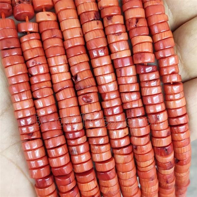 Natural Coral Heishi Spacer Beads Red Dye
