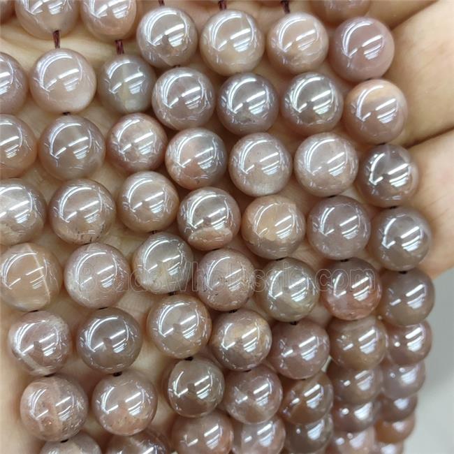 Peach Moonstone Beads Smooth Round Electroplated