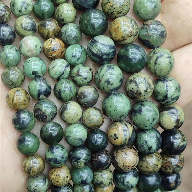 Natural Green Tree Branch Jasper Beads Smooth Round