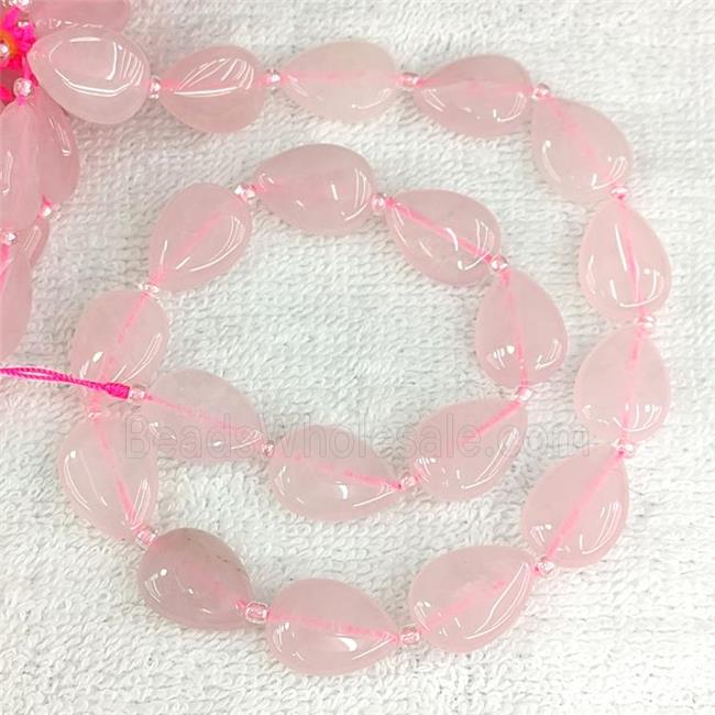 Natural Pink Rose Quartz Teardrop Beads Flat