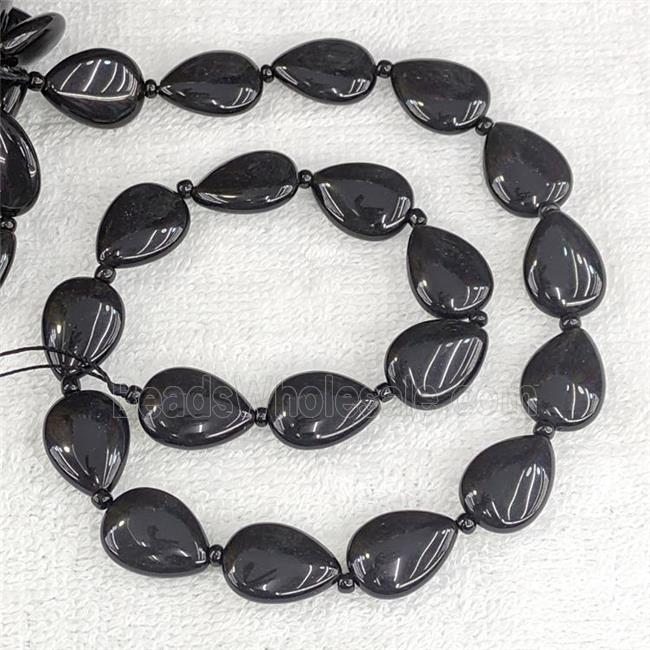 Natural Black Obsidian Teardrop Beads Flat