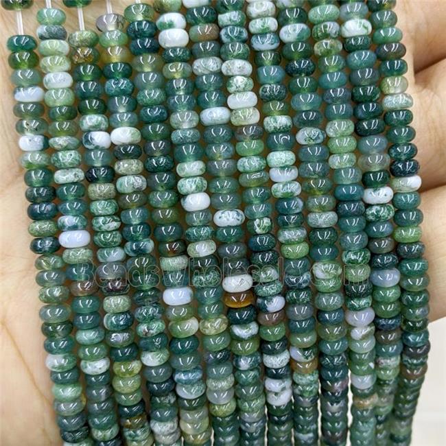 Natural Green Moss Agate Beads Smooth Rondelle