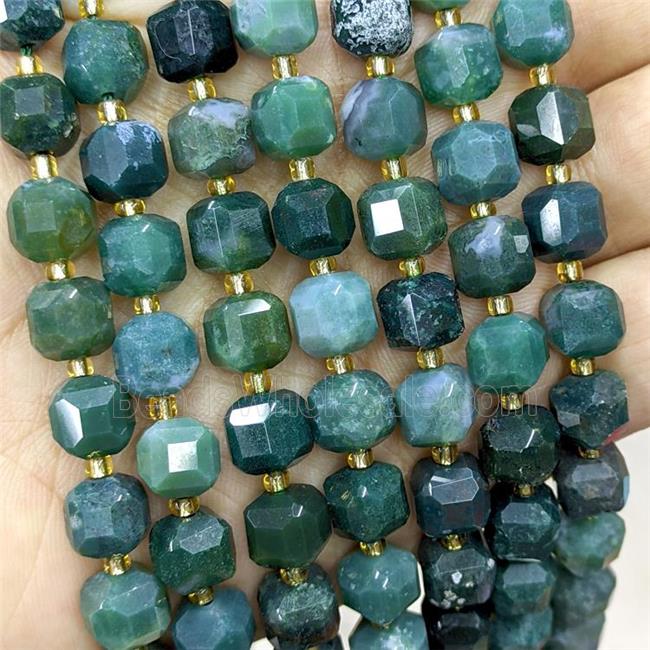 Natural Green Moss Agate Beads Faceted Cube