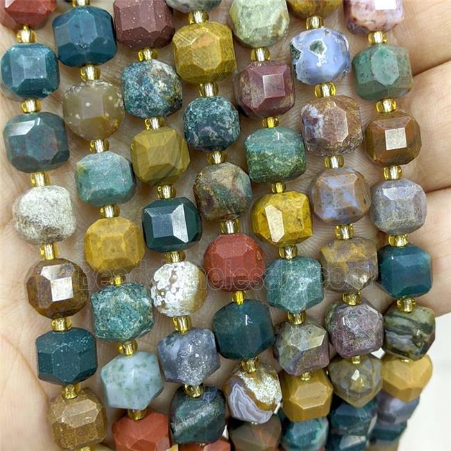 Natural Ocean Agate Beads Multicolor Faceted Cube