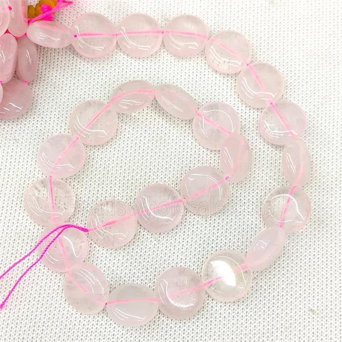 Natural Pink Rose Quartz Coin Beads Flat Circle