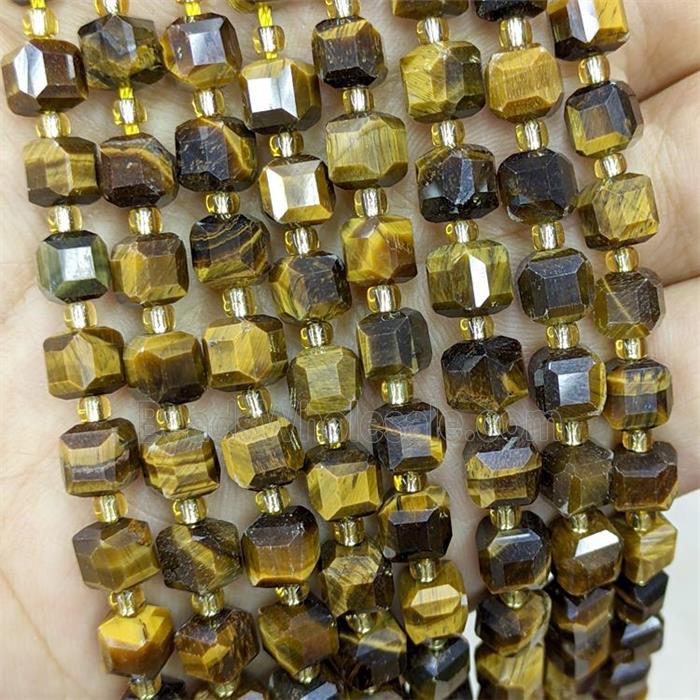 Natural Tiger Eye Stone Beads Faceted Cube
