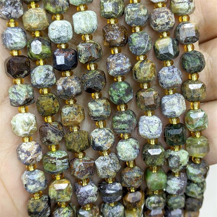 Natural Green Brazilian Opal Beads Faceted Cube