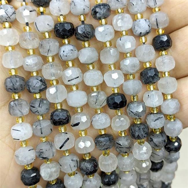 Natural Black Rutilated Quartz Beads Faceted Rondelle