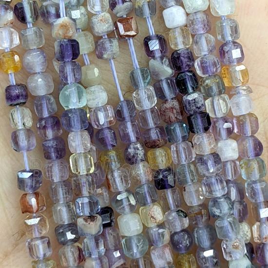 Natural Fluorite Beads Multicolor Faceted Cube