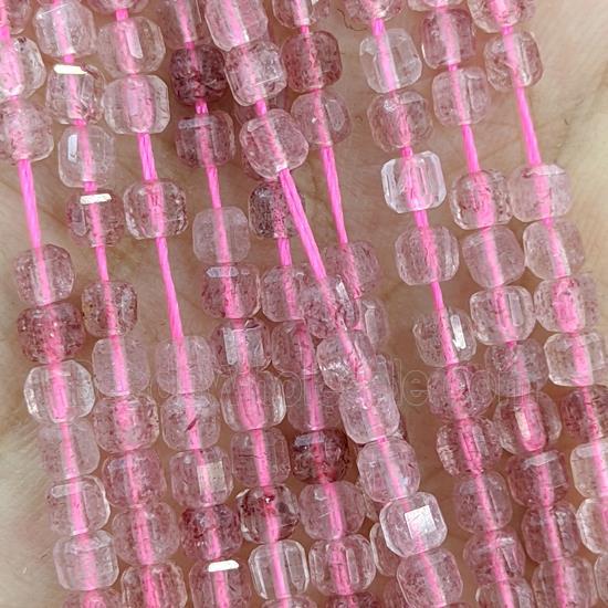 Natural Pink Strawberry Quartz Beads Faceted Cube