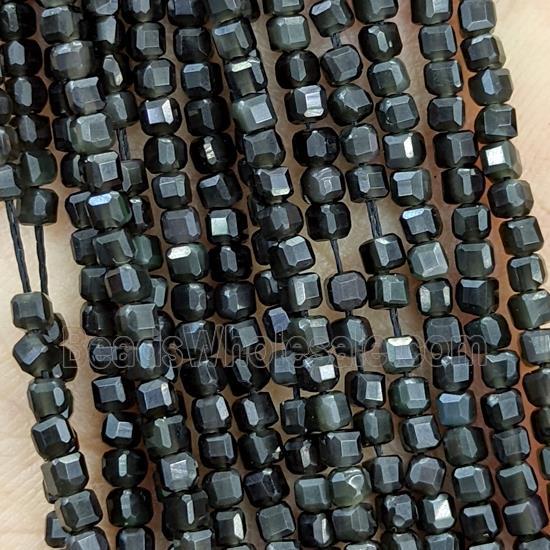 Natural Black Obsidian Beads Faceted Cube