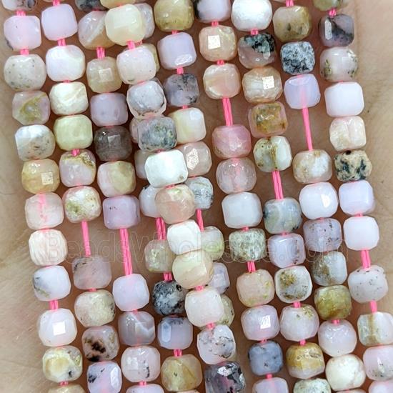 Natural Pink Opal Beads B-Grade Faceted Cube