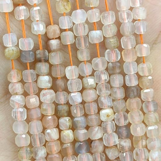Natural Peach Moonstone Beads Faceted Cube