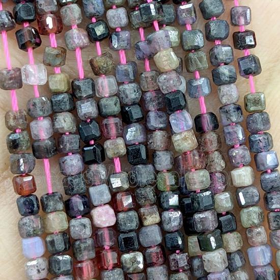 Natural Ruby Beads Multicolor Faceted Cube