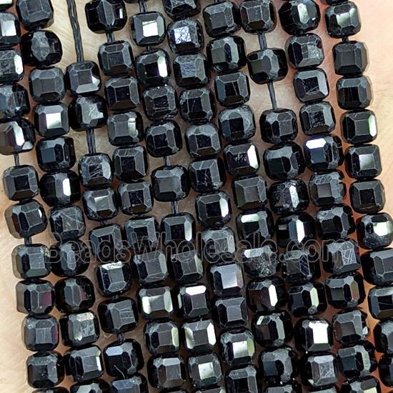 Natural Black Tourmaline Beads Faceted Cube