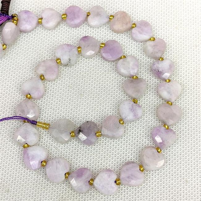 Natural Lepidolite Heart Beads Faceted Lt.purple