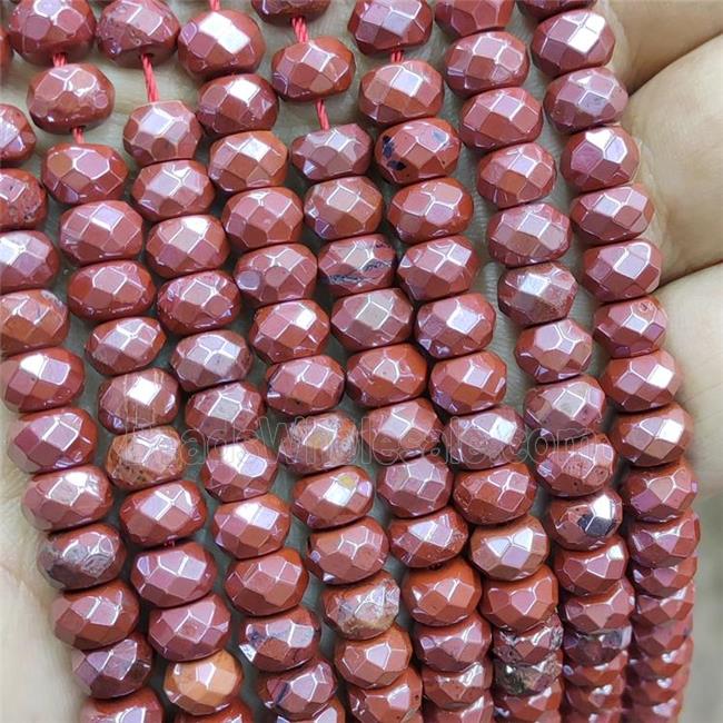 Natural Red Jasper Beads Faceted Rondelle Electroplated