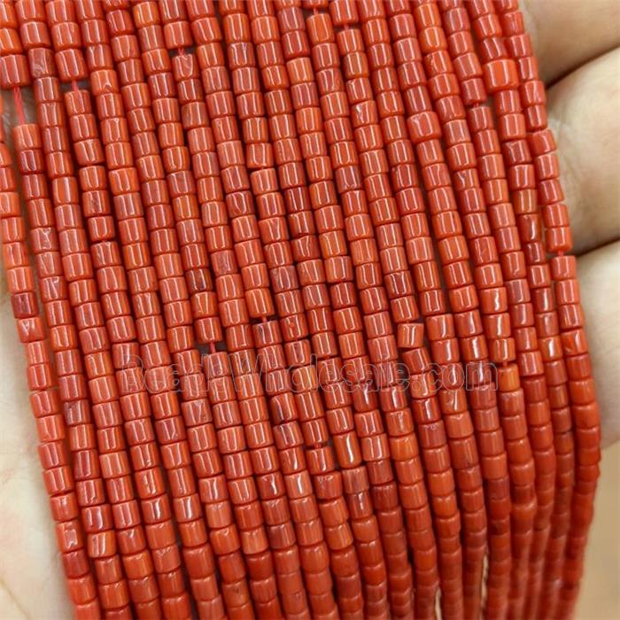 Natural Coral Tube Beads Orange Dye