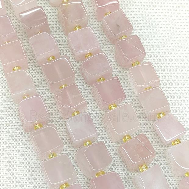 Natural Pink Rose Quartz Cube Beads