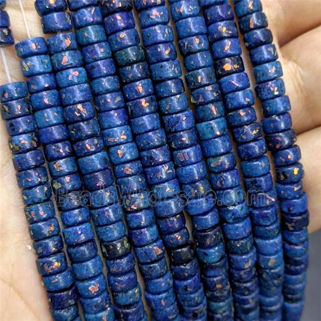 Natural Marble Heishi Beads Pave Gold Foil Darkblue Dye 