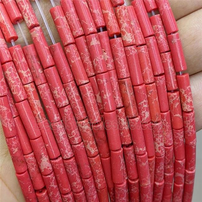 Synthetic Imperial Jasper Tube Beads Red
