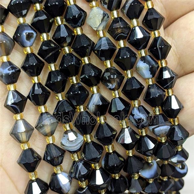 Natural Stripe Agate Bicone Beads Banded Black Dye