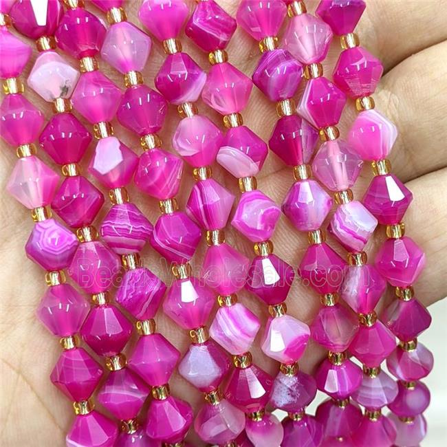 Natural Stripe Agate Bicone Beads Banded Hotpink Dye