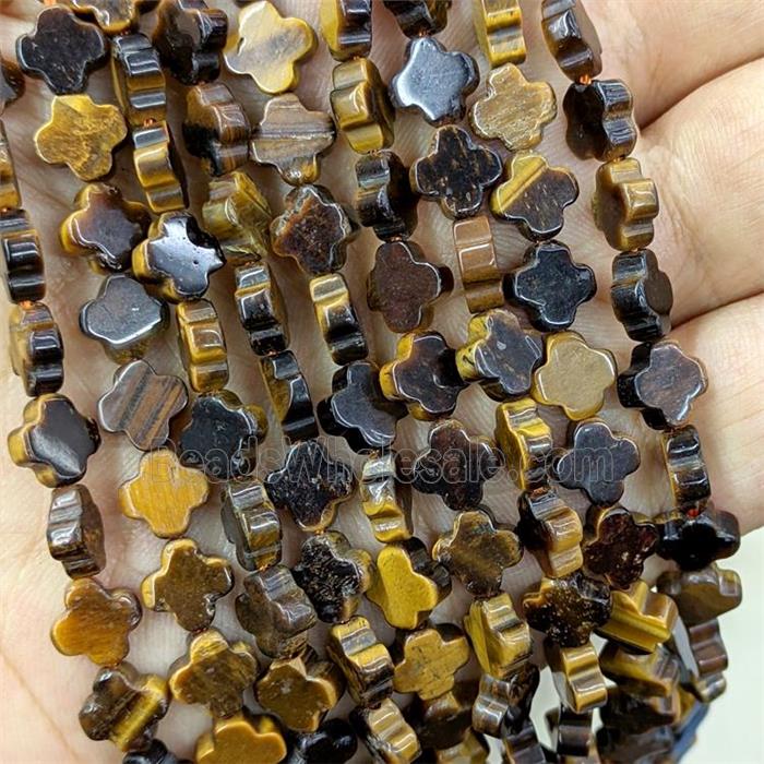 Natural Tiger Eye Stone Clover Beads