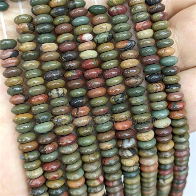 Natural Picasso Jasper Beads Smooth Rondelle Multicolor
