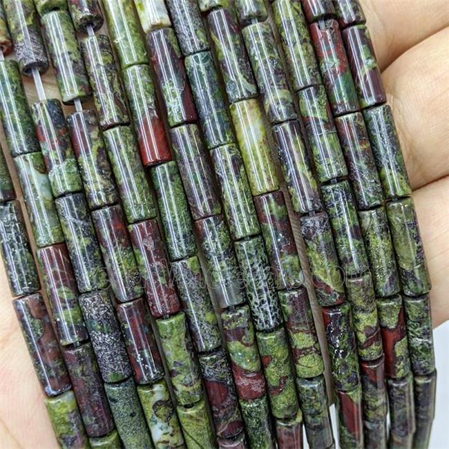 Natural Dragon Bloodstone Tube Beads Green