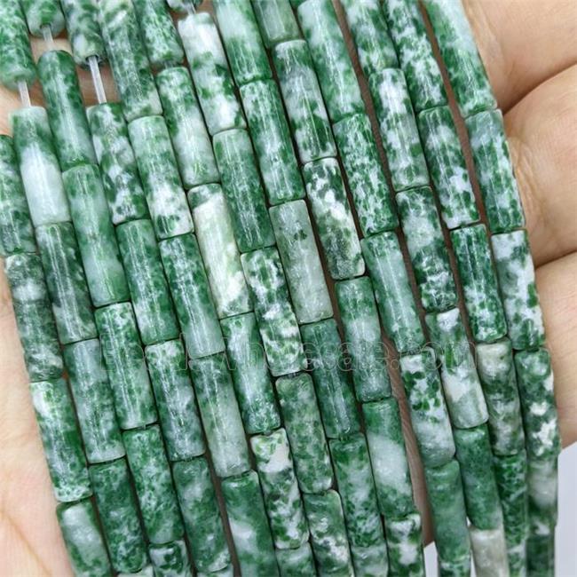 Natural Green Dalmatian Jasper Tube Beads