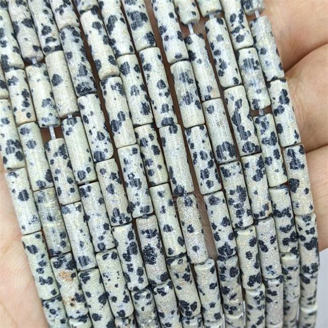 Natural Black Dalmatian Jasper Tube Beads