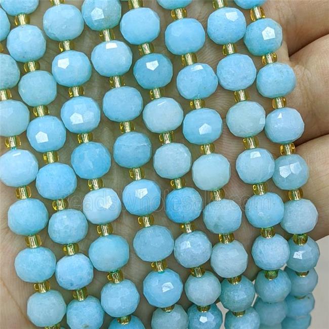 Natural Jade Beads Faceted Rondelle Blue Dye