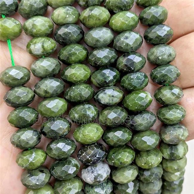 Natural Chinese Jadeite Beads Faceted Rondelle Green