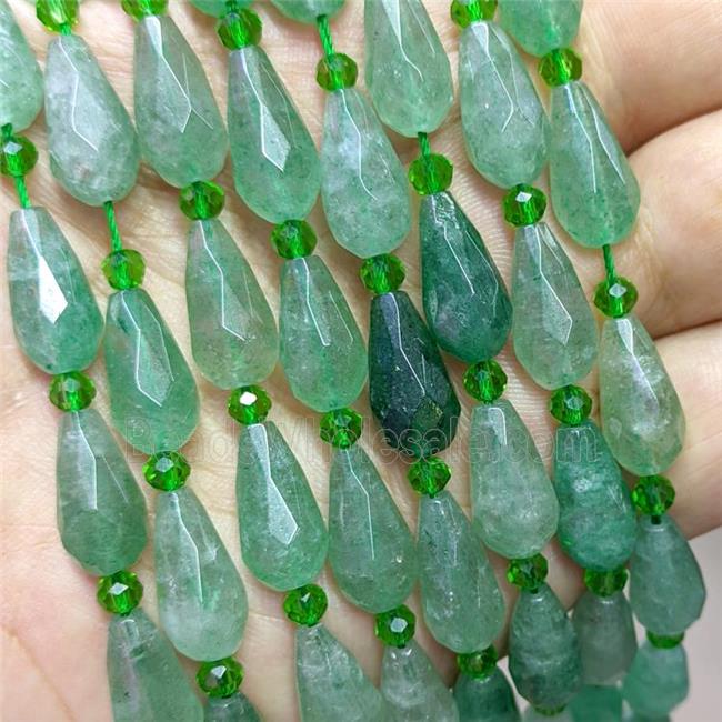 Natural Green Strawberry Quartz Beads Faceted Teardrop
