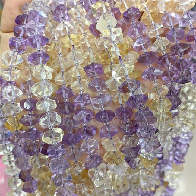 Natural Citrine And Amethyst Beads Faceted Square