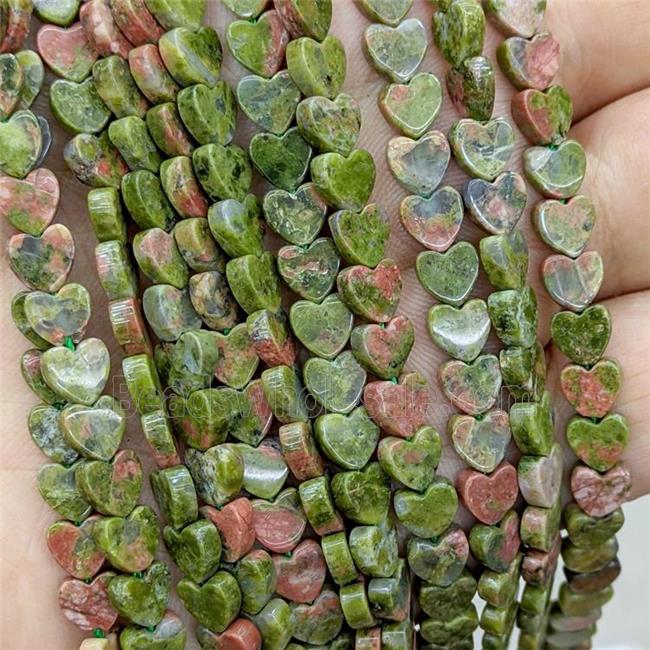 Natural Unakite Heart Beads Green