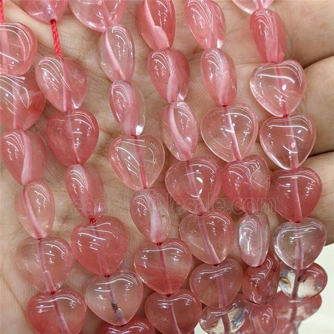 Pink Synthetic Quartz Heart Beads