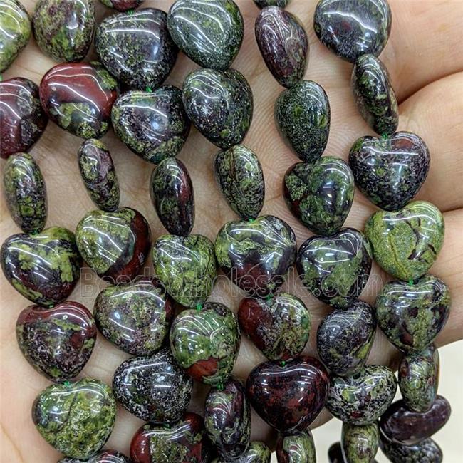 Natural Dragon Bloodstone Heart Beads Green