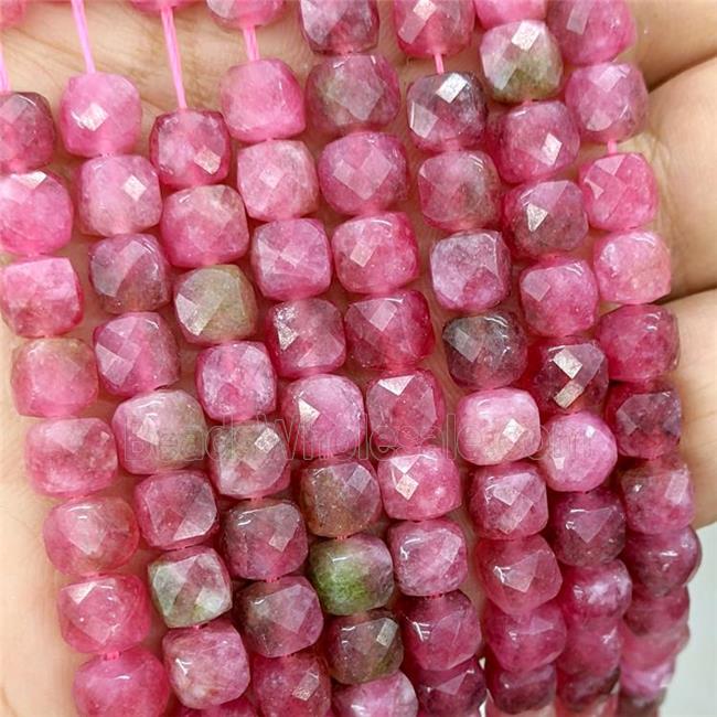 Red Jade Beads Dye Faceted Cube